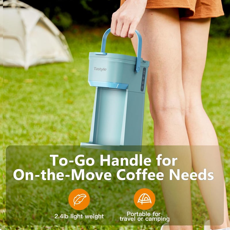 Tastyle Single Serve One Cup Coffee Maker, for K Cups and Grounds, Mini Coffee Maker with Portable Handle, 6 to 12 Oz Brew Size, for Travel, Camping, Office, RV and Dorm, 120V, Aqua - Image 4